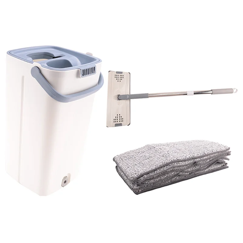 Floor Cleaning System With Washable Microfiber Pads Free-Hand Wash Flat Mop Set For Hardwood Flat Squeeze Mop