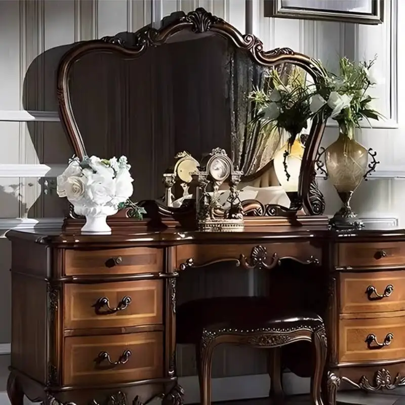 درج خشبي الغرور الجدول تصميم تخزين مرآة مخفية الزاوية ماكياج الغرور مكتب خمر أوروبا Kaptafel الأثاث للمنزل #3