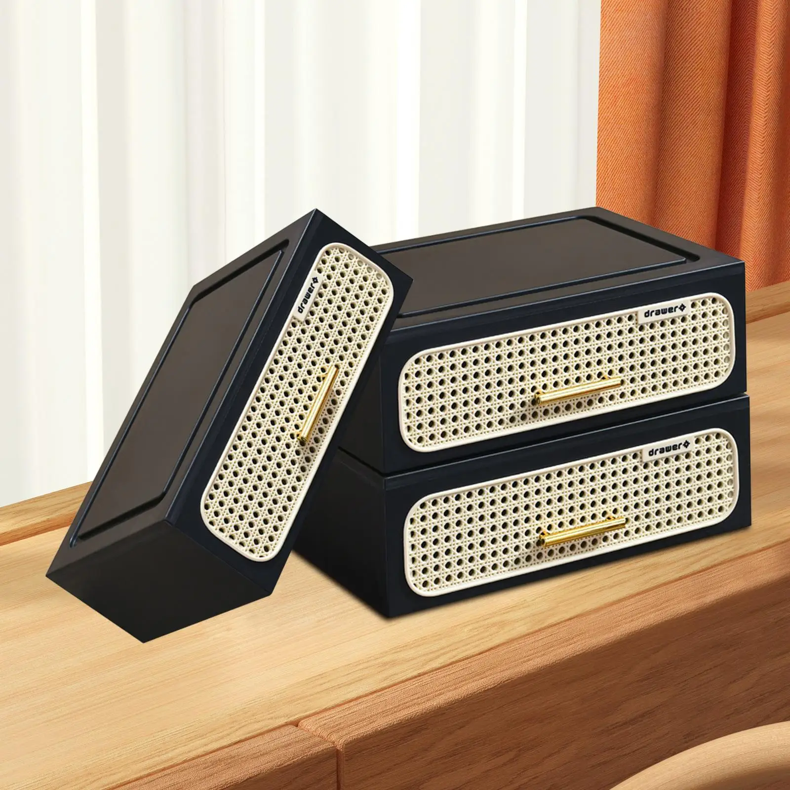 

Imitation Rattan NightStand Storage Unit with Drawer Multifunctional Decor Fashion Bedside Cabinet for Apartment Living Room