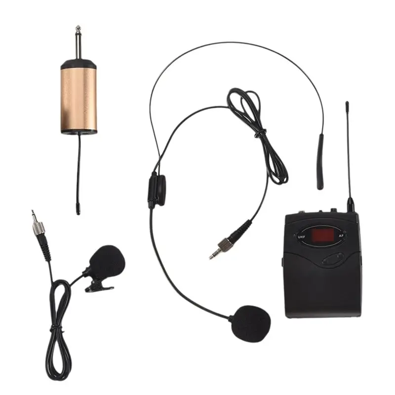 

A75Q-Wireless Microphone System,Wireless Microphone Set With Headset & Lavalier Lapel Mics Beltpack Transmitter Receiver