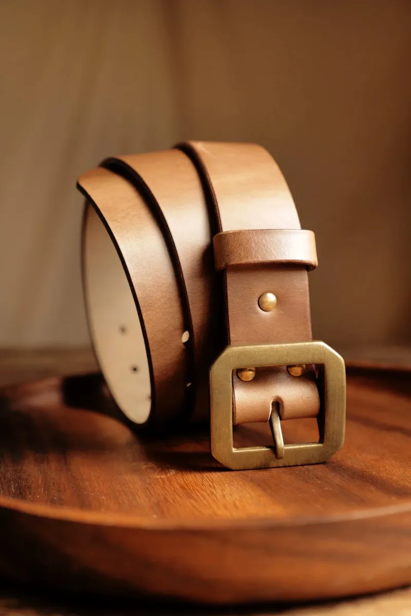 Horween CXL Leather Belt 38mm Wide North American Cowhide Solid Brass Buckle Handmade Vintage Genuine Leather Men Waist Belt