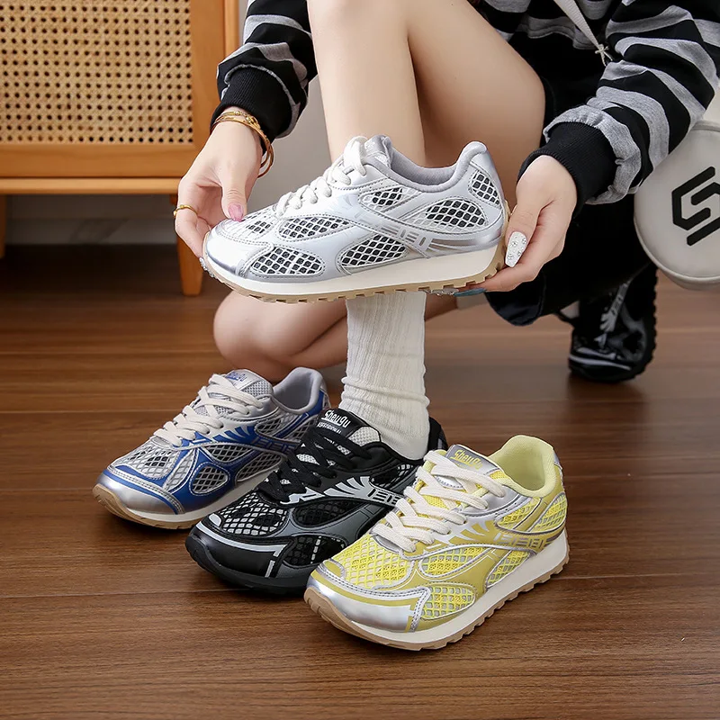 High Quality Casual Sneakers Women Lace-up Round Toe Running Shoes Woman Comfort Patchwork Flat Walk Shoes Female Sneakers Woman