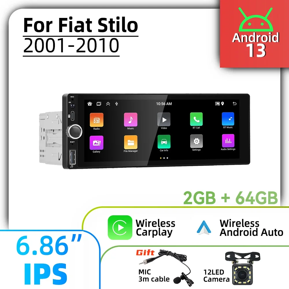 For Fiat Stilo 2001-2010 1 Din Android Radio Carplay Android Auto 6.86