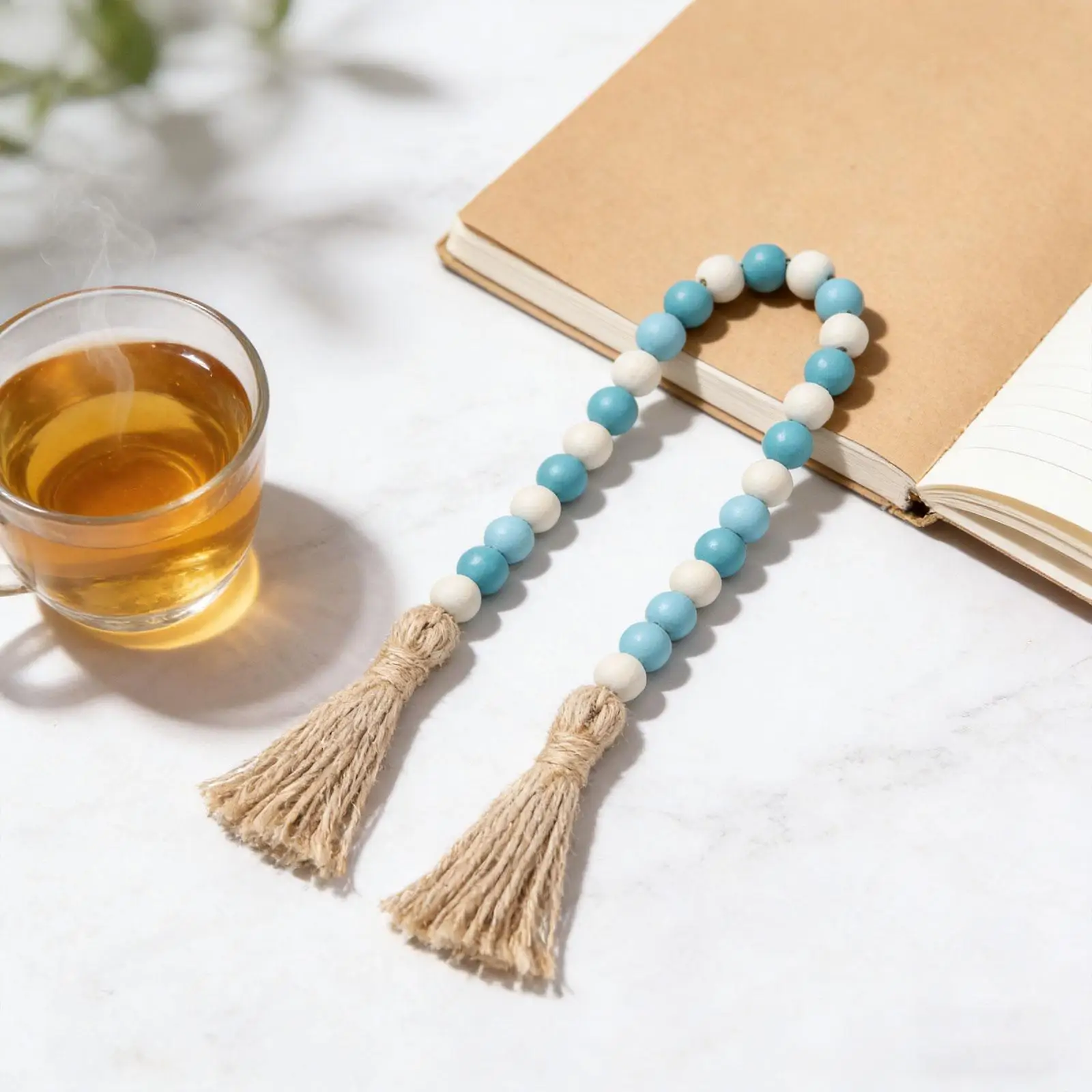 Wooden Prayer Bead String 40inch Chic Tassels Wood Bead Rustic Country Wooden Bead Decor for Holiday Porch Trees Window Wedding