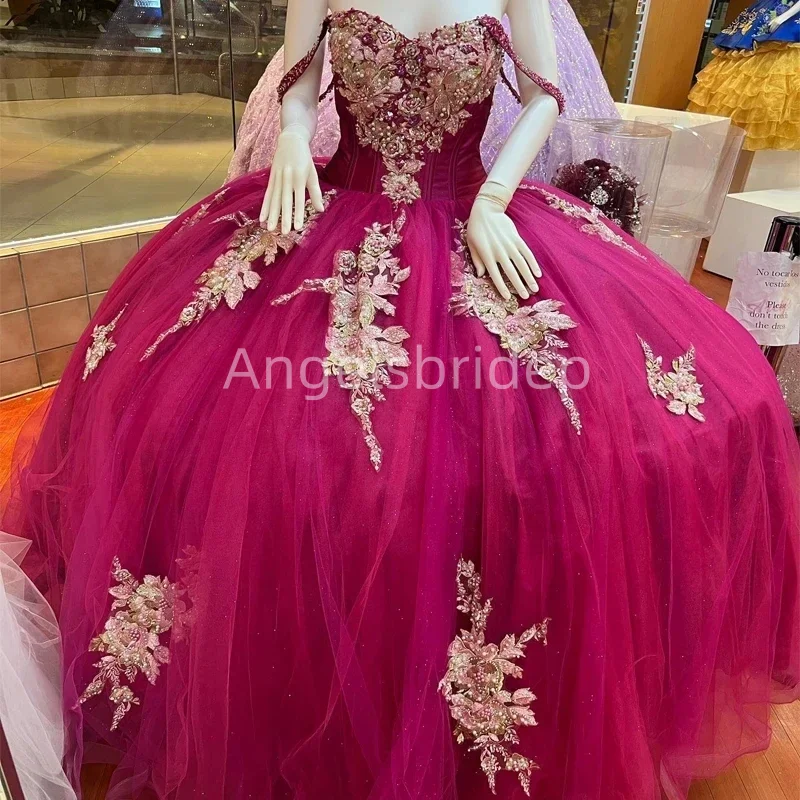 Angelsbride Burgundy Ball Gown Quinceanera Dresses Beading Appliques 2025 Girls Brithday Party Dress Vestidos De 15 Años