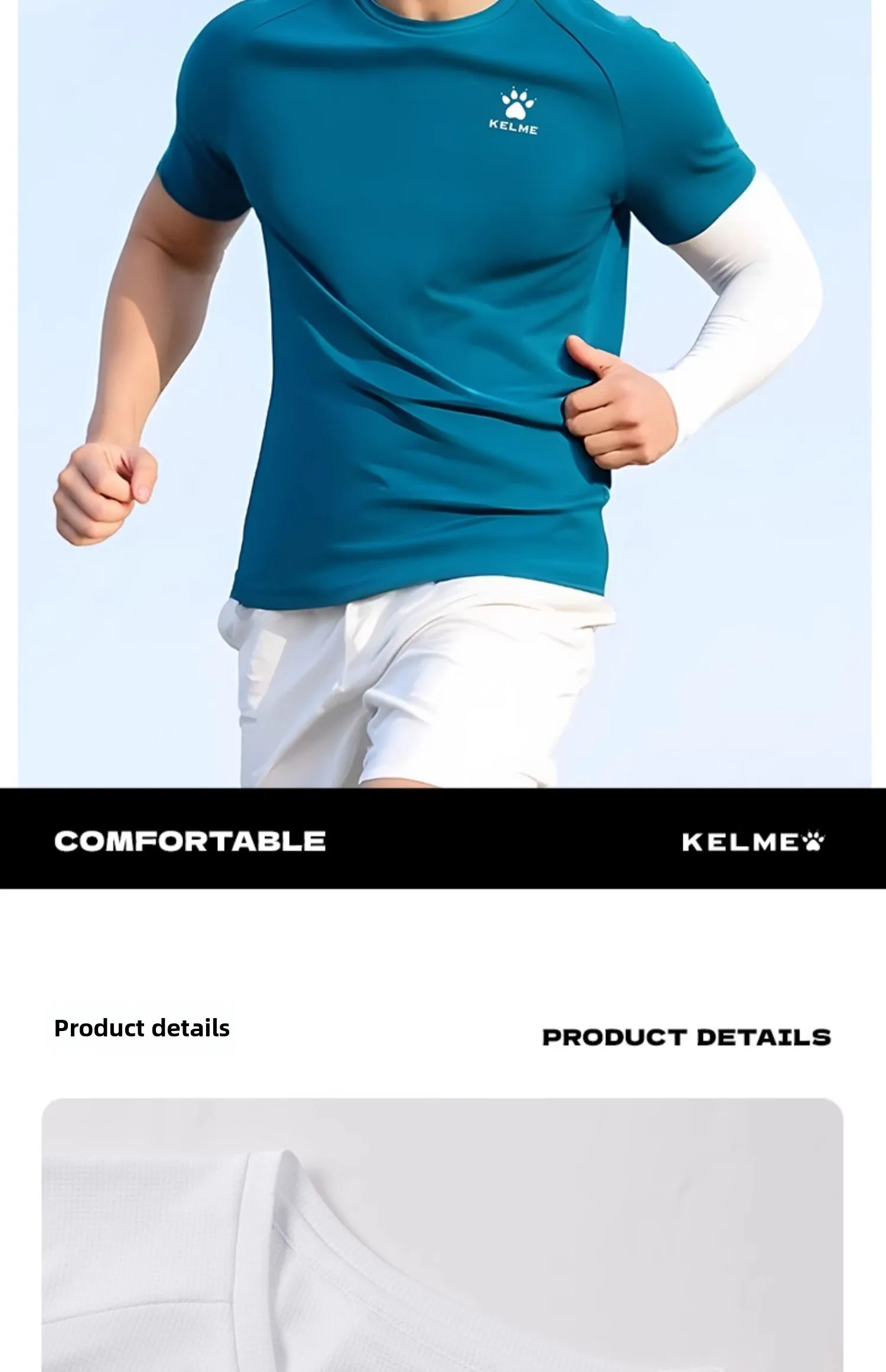 Kelme Herren-Sport-T-Shirt, Eisseide, Fußball, schnell trocknend, kurzärmelig, Fitness, Outdoor, Laufen, Training, atmungsaktiv – Detail 9