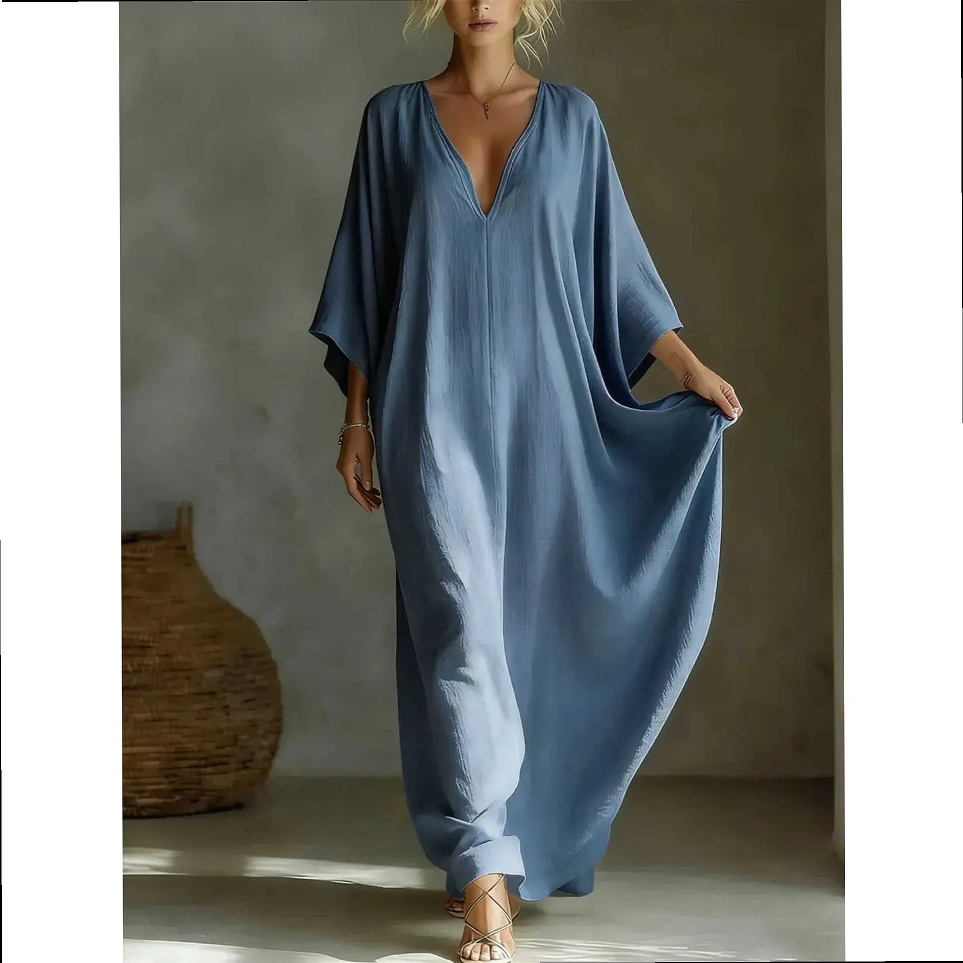 Spring Summer Casual Loose Plain Dress Dresses Women Loose Fit Solid Color Tunic Top