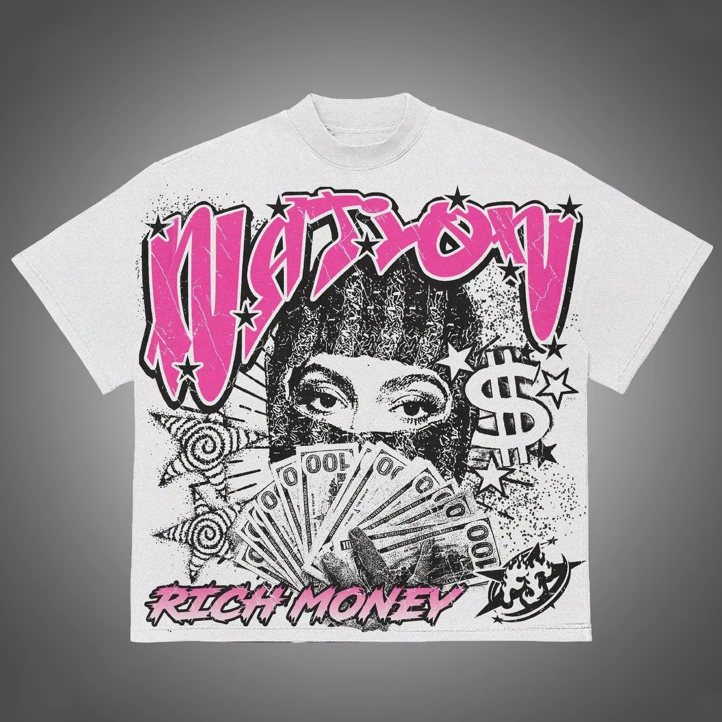 تي شيرت رجالي برسومات يابانية باللونين الأسود والوردي مطبوع عليه فنية برقبة دائرية قابلة للتنفس ملابس صيفية غير رسمية يومية تي شيرت كبير الحجم #1