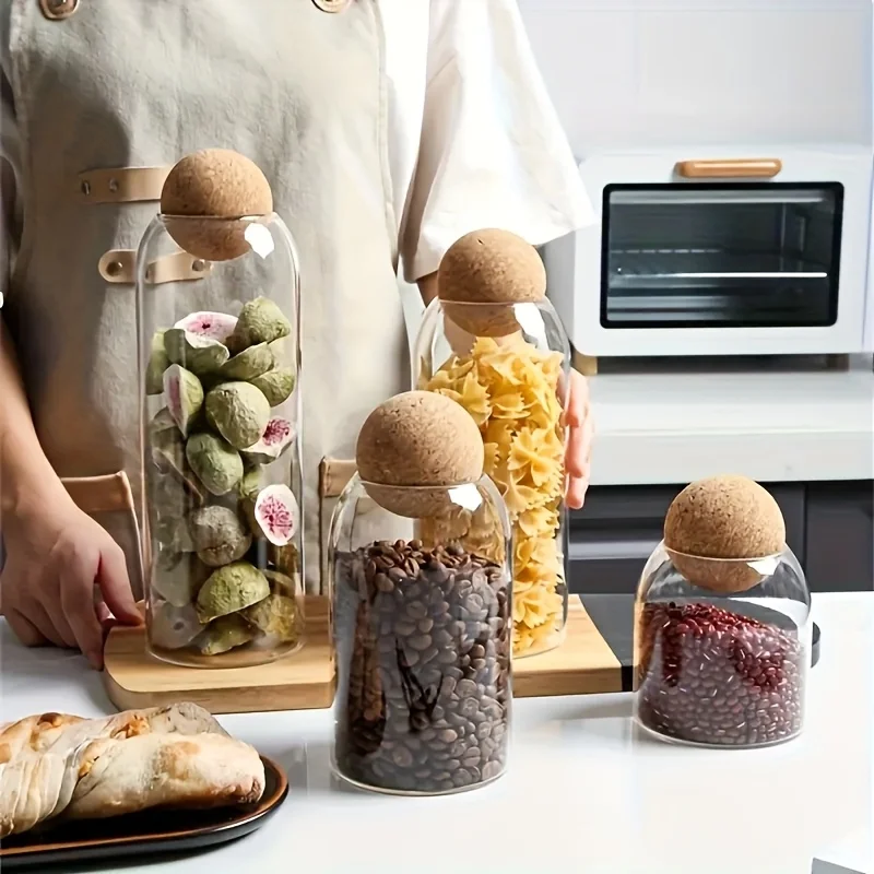 Four Size Sealed Jar Glass Cork Stopper Coffee Beans Dried Fruit Storage Box Kitchen Food Multigrain Storage Jar Cork Tea Jar