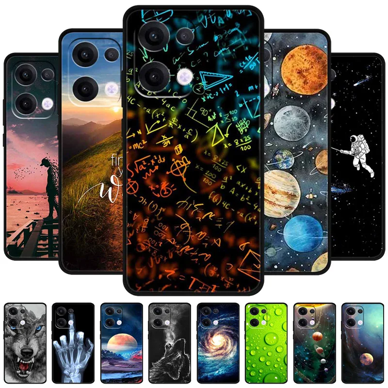 For OPPO Reno 13 / Reno13 Pro Case Cool Black Silicone Soft TPU Phone Cases for Oppo Reno13 5G Protection Cover Animals Painted