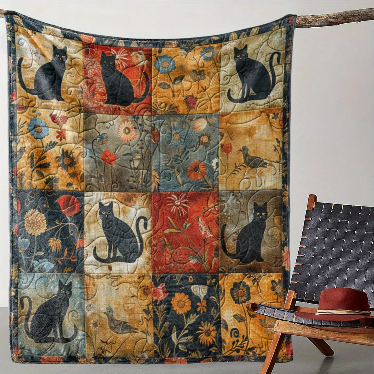 Fleecedecke mit Katzen-Motiv, Patchwork-Digitaldruck, geeignet für alle Jahreszeiten, präsentiert einen niedlichen Stil, der eine heilende Wirkung aufbringt
