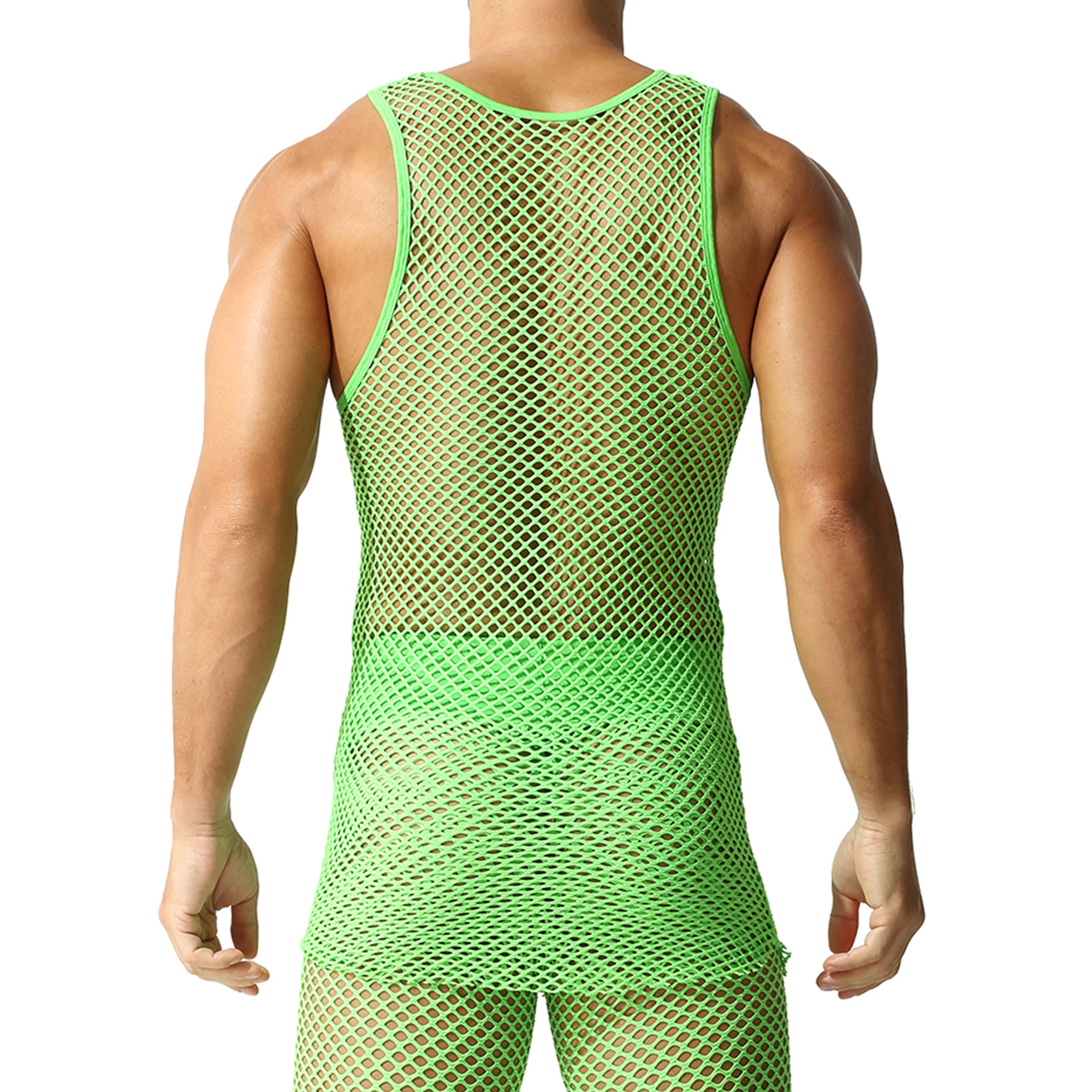 

Men's Tank Tops Mesh Sleeveless T-shirts Sweatshirt Fitness Workout Male Fishnet Hollow Out Vest Solid Color Undershirts Singlet