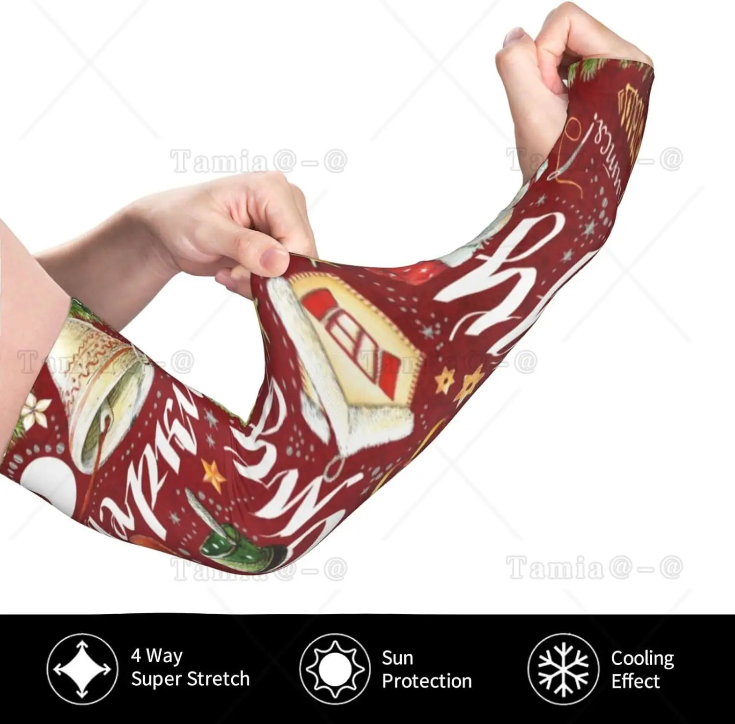 Christmas Red And Black Plaid Snowflakes Arm Sleeves Uv Protection Sun Unisex Sport Ice Silk Sleeves