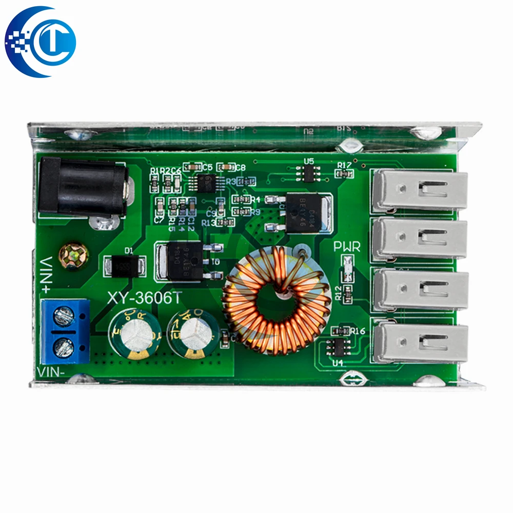 DC-DC 9V/12V/24V/36V to 5V Step-Down Buck Converter, 5A 4-USB Output Power Supply Module with Aluminum Shell for Phones
