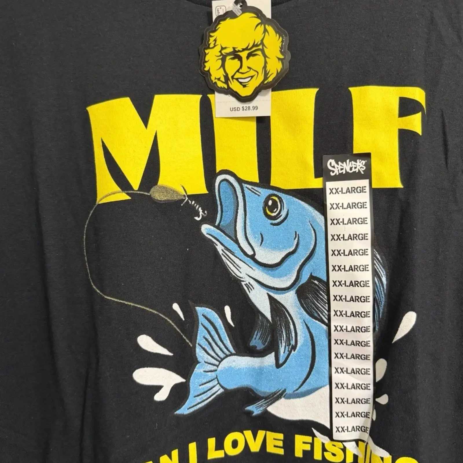 Men's black T shirt with graphic print fishing fish crew neck short sleeve XXL new tags vintage Washed Versatile streetwear