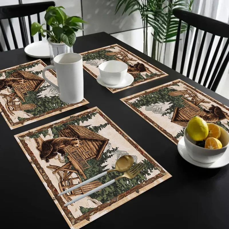 Vintage Nautical Ship Compass Linen Placemats, Old Map Printed Table Mats, Retro Dining Table Decoration
