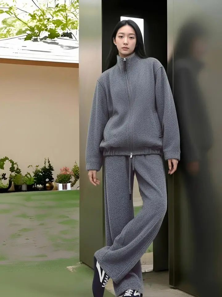 

Winter New Arrival Women's Casual Woolen Sports Set Sweatirt Jaet Sweatpants Two-Piece Ensemble Comfortable Fit Zipper Cl...