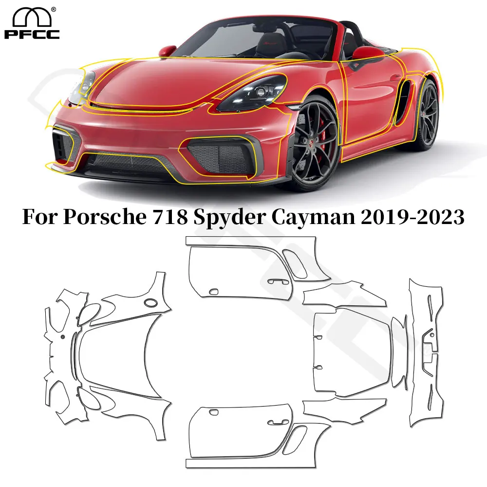 

For Porsche 718 Spyder Cayman GT4 GT4RS 2019-2023 TPU Paint Protection Film Anti-Scratch Car Body Pre-cut Clear PPF Resistant