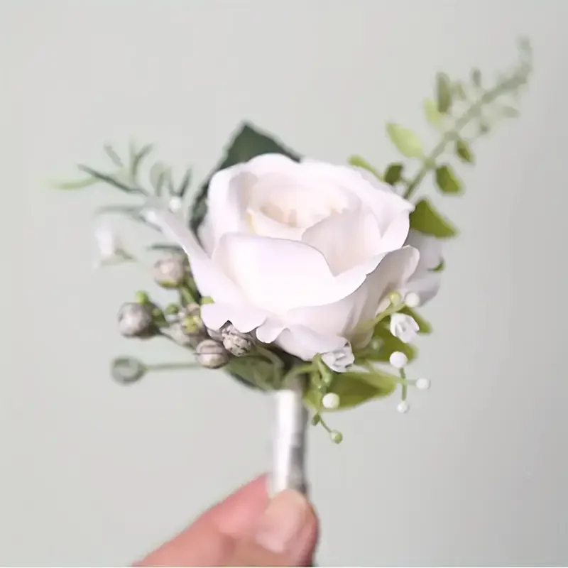 Elegant Groom Boutonniere Flowers for Mensuit Artifical Roses Wrist Corsage Wedding Accessories image 4