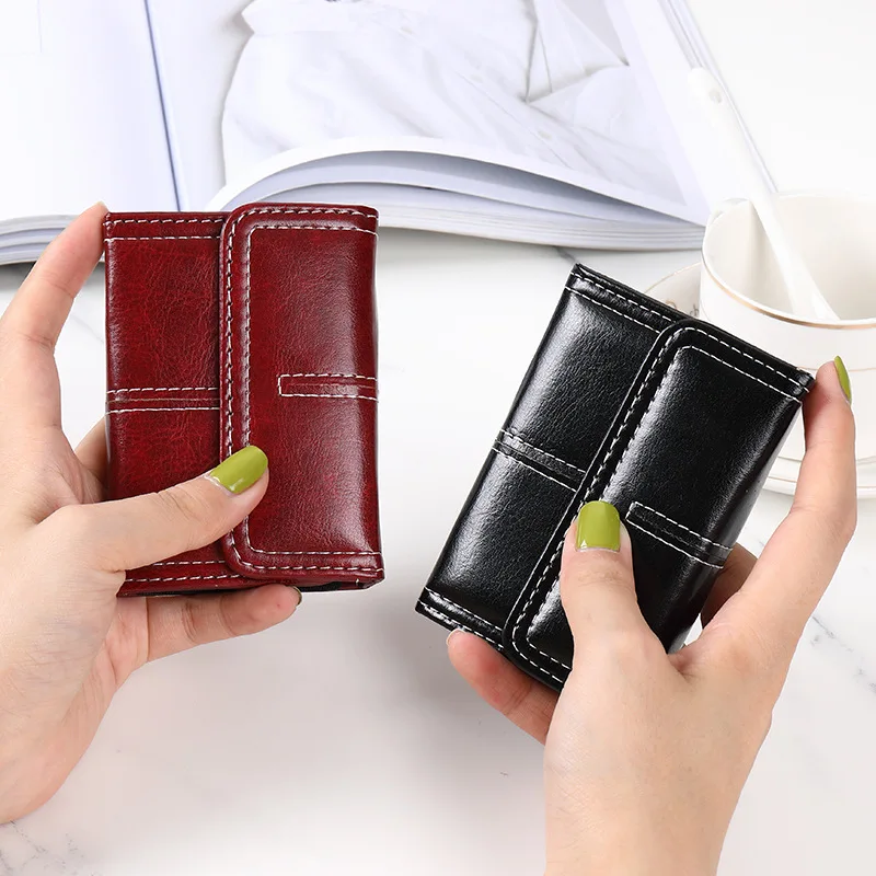 Retro PU Leather Women Short Wallet Large-capacity Card Holder Mini Buckle Purse for Men Coin Purses Portable Fashion Clutch