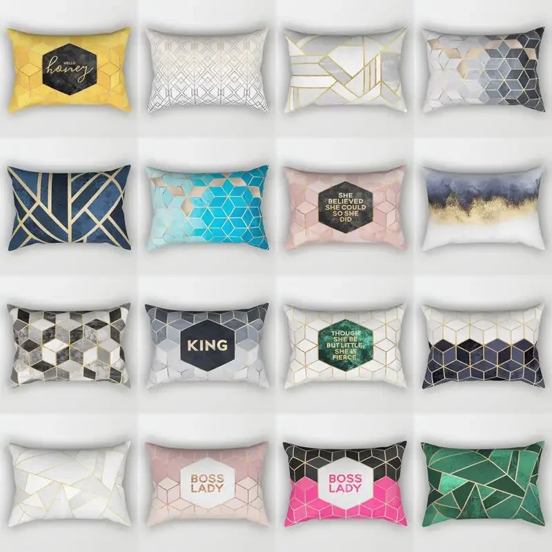 Colorful Lattice Geometric Pillow Pillowcase Protector Rectangular Waist Sofa Home Decor