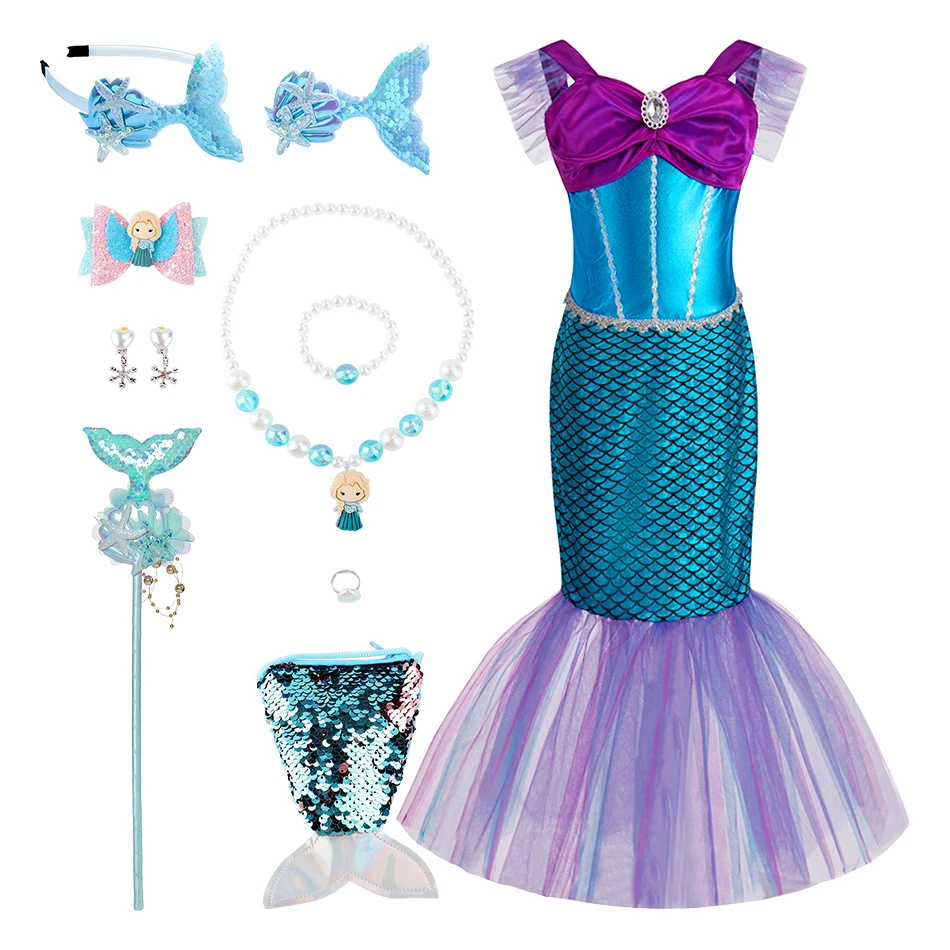 

Kids Mermaid Princess Dresses Sets Child Party Fishtail Skirt Baby Girl Halloween Cosplay Clothes Girls Christmas Sequin Dress