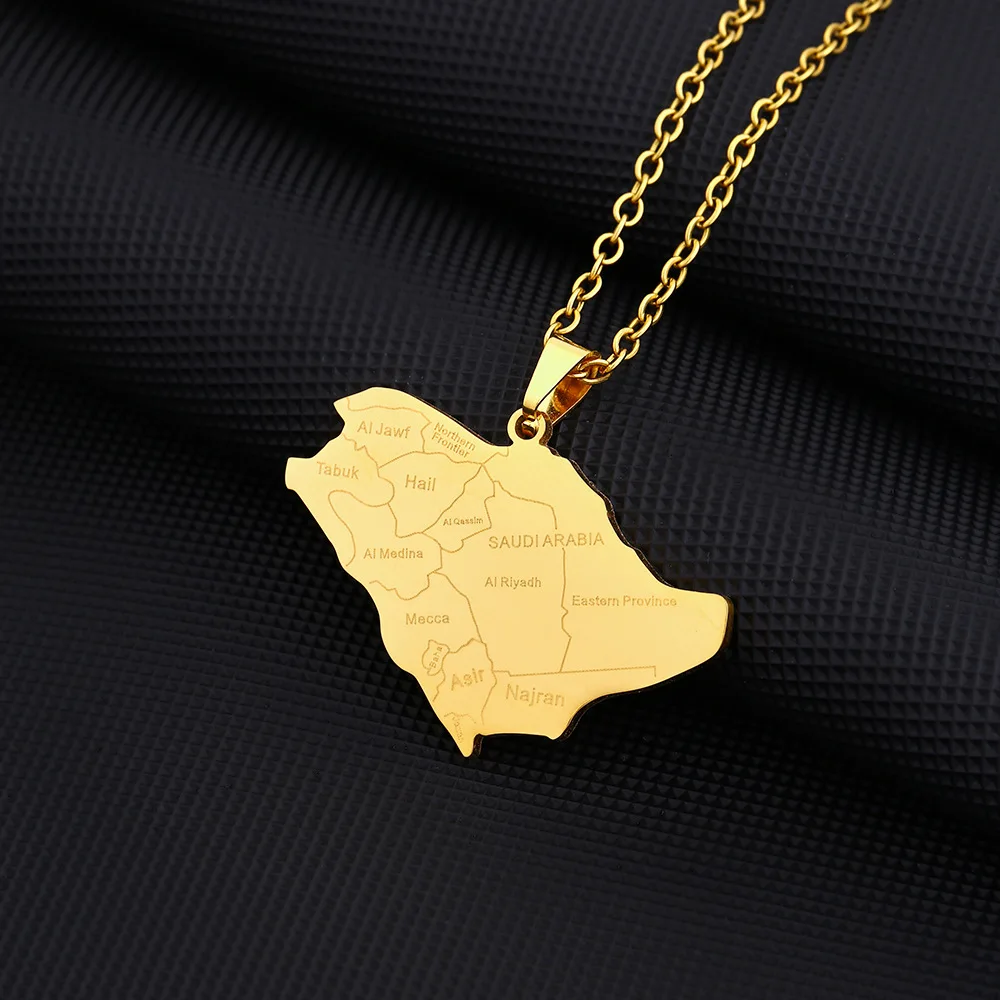 2024 New fashion Saudi Arabia map with City necklace for men and women geometric titanium steel pendant ethnic style necklace