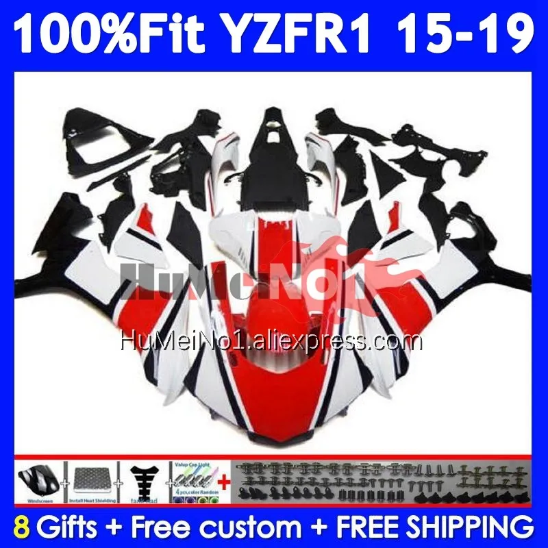 Injection For YAMAHA YZF R1 R 1 1000 White red YZF-R1 YZFR1 15 16 17 18 19 370No.8 YZF1000 2015 2016 2017 2018 2019 Fairing