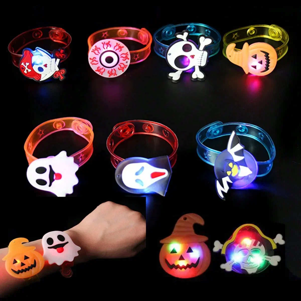 1/5/10PCS Led Glowing Bracelet Toy Pirate Party Favor Guest Birthday Giveaways Carnival Ghost Halloween Party Decor Gift