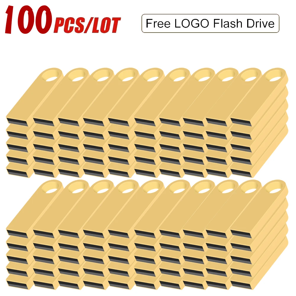 

100Pcs/lot Metal USB Flash Drive 4GB 8GB 16GB Music Flash Pen Drive 32GB Memory Stick Company Gift U-disk Free Custom LOGO 128GB