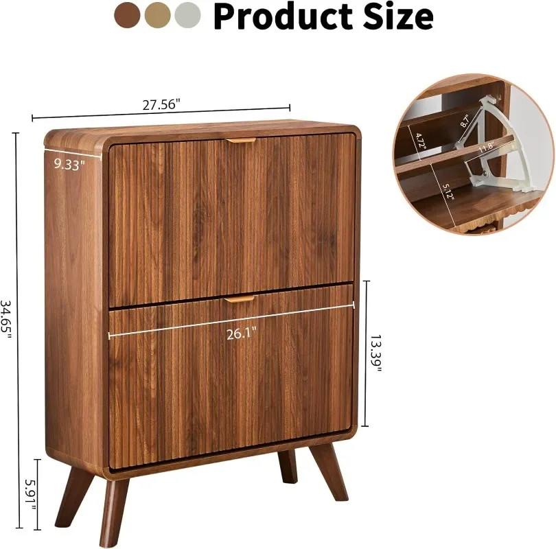 RARZOE Fluted Shoe Storage Cabinets for Entryway, Narrow Curved Shoe Cabinet Freestanding Wood Hidden Shoe Organizer Closed