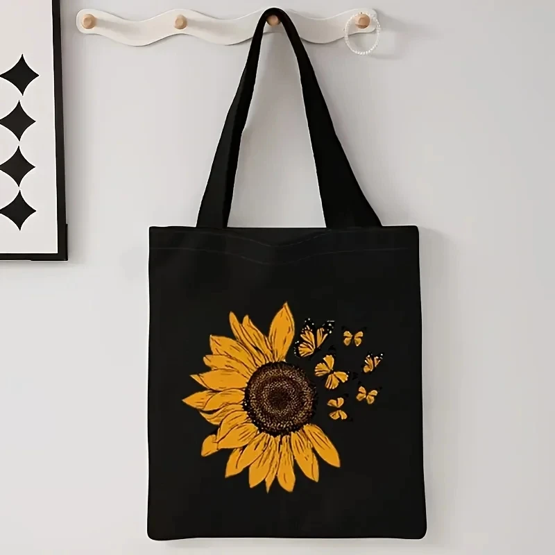 Sunflowers Printing Canvas Tote Bag Cartoon Shoulder Bag For Women Men Large Capacity Harajuku Perfect Lift Shopping Handbag