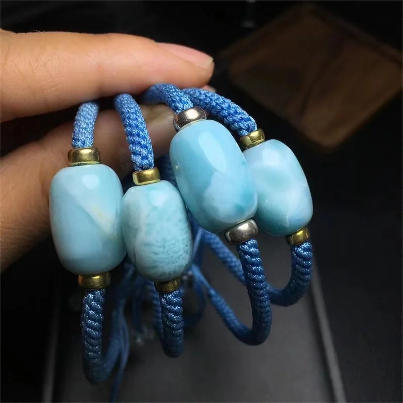 S925 Natural Larimar Woven Bucket Bracelet Fashion Energy Stone Reiki Healing Crystal Strand Fengshui Gift 1PCS