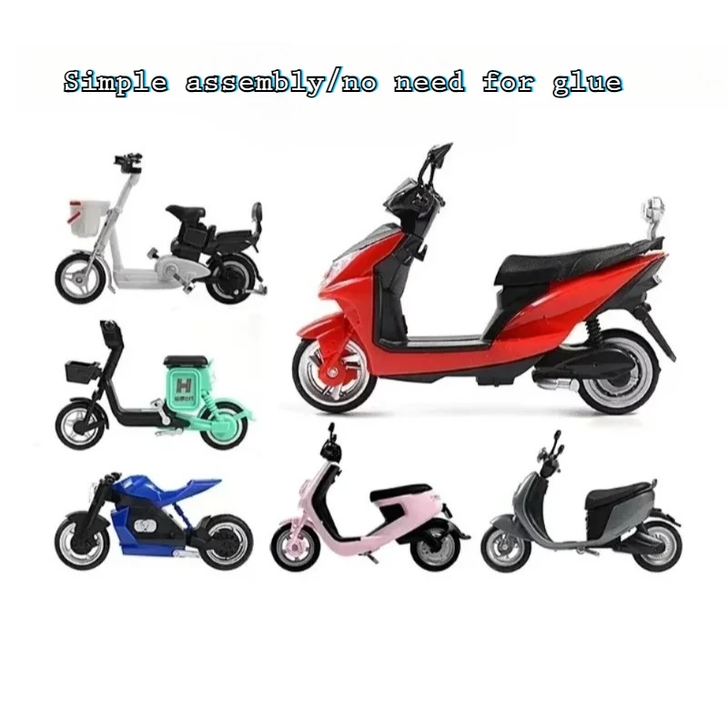 6 unids/set 1/24 bicicleta eléctrica clásica motocicleta plástico montar vehículo modelo DIY adornos decorativos regalo para niños