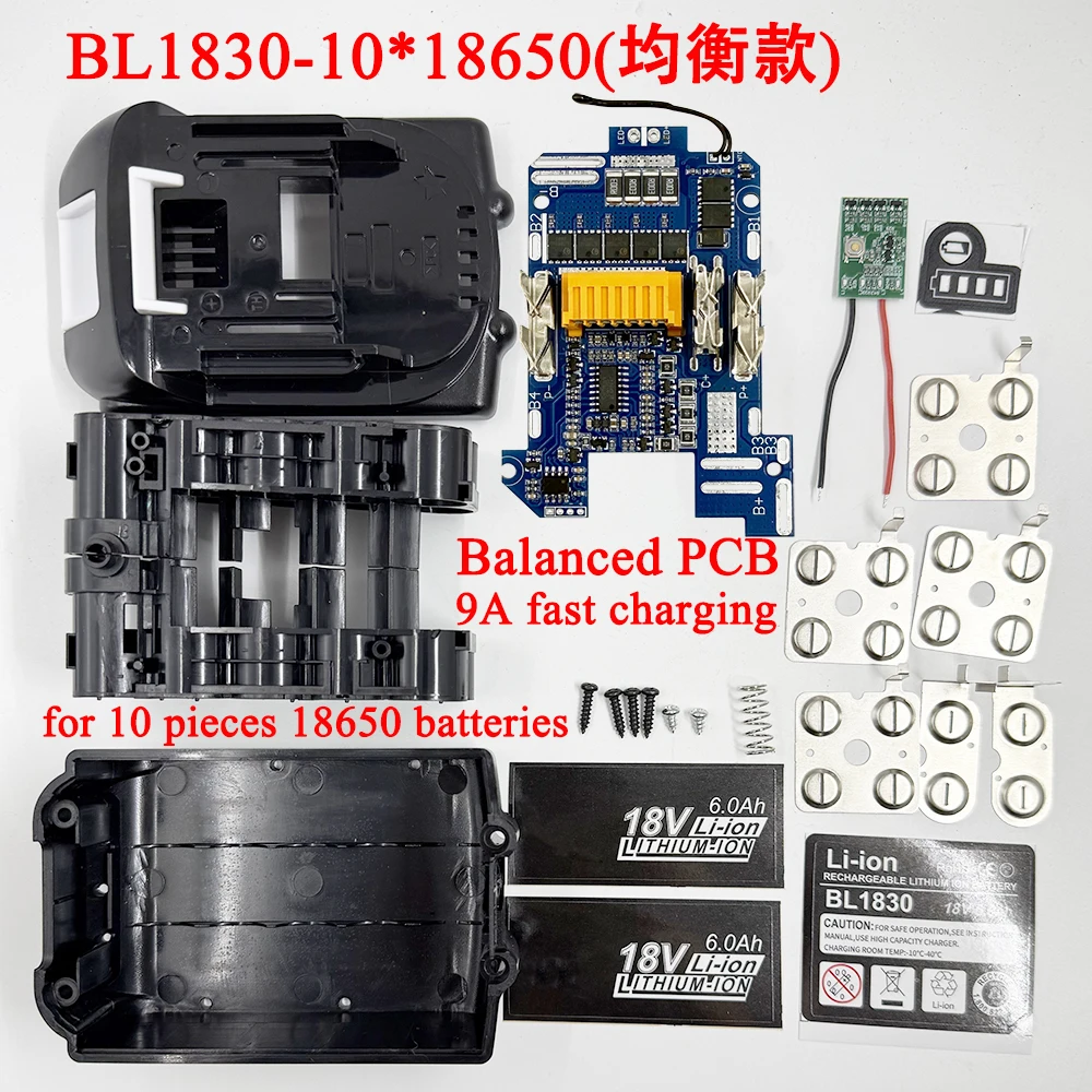 Power Tool Li-ion Battery Balanced PCB BMS 9A Charging Protection Circuit Board Box Plastic Case for Makita 18V Battery Housings