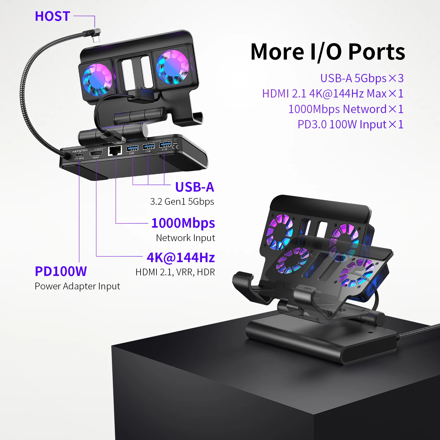 Switch 2 Dock 6-in-1 with Cooling Fan - 4K@60Hz HDMI, 1000Mbps Ethernet,100W Fast Charging Docking Station for Nintendo Switch 2