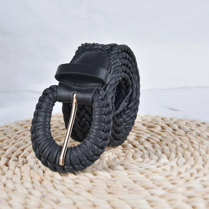 حزام خصر منسوج مثقوب للنساء، ريترو، بسيط، إبزيم إبرة، حزام طالب كاجوال ومتعدد الاستخدامات، جينز، عصري