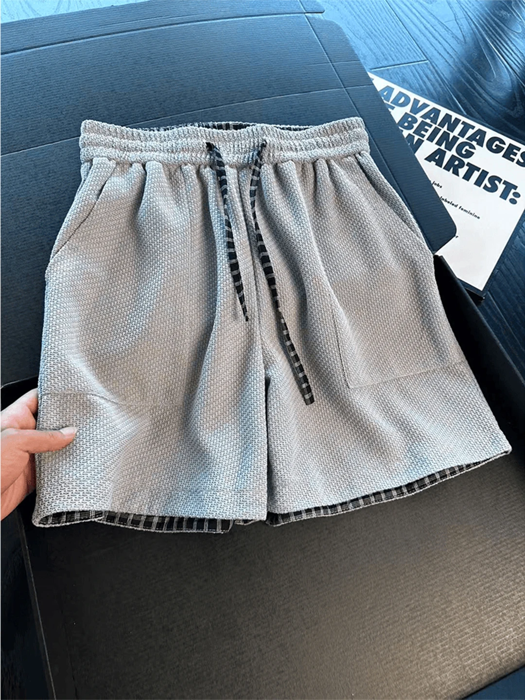Gray Grid Dragon Scale Pattern Casual Shorts Men's Summer Loose Breathable Outdoor Sports Four-Five Parts Pants