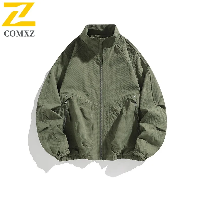 COMXZ Men Leisure Jacket Casual Stand Collar American Style Lightweight Motorcycle Jacket Travel Windproof Autumn New Clothing