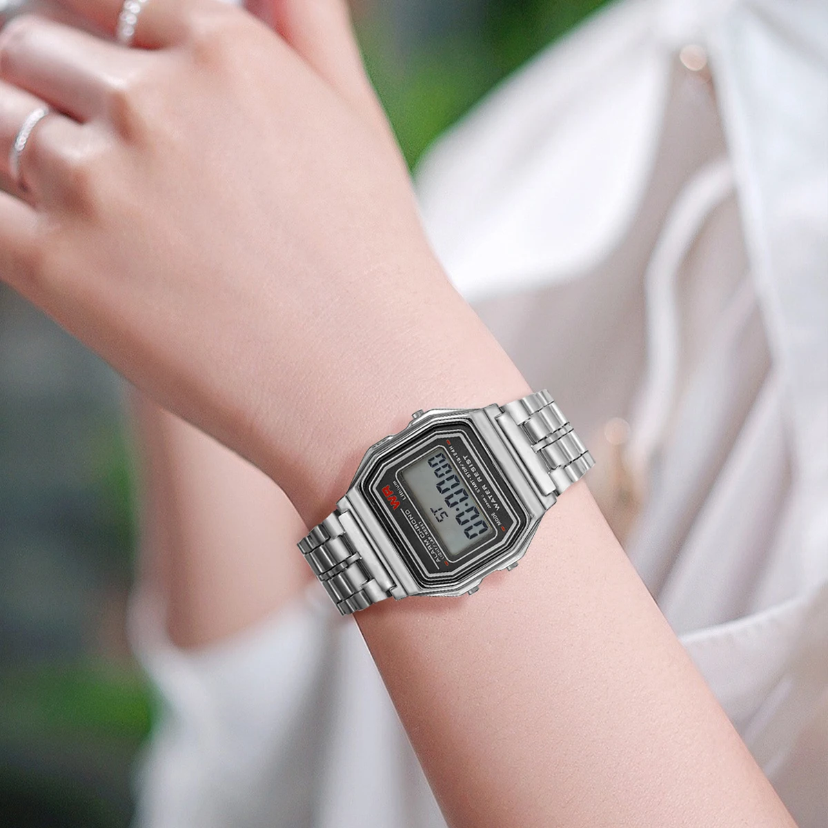 Youth Student Classic Square Watch LED Harajuku Style Electronic Watch Multi functional Steel Band Electronic Watch