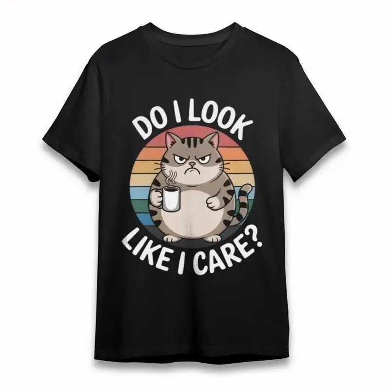 Women'S Soft Classic T Shirt Do I Look Like Care Angry Cat Cotton