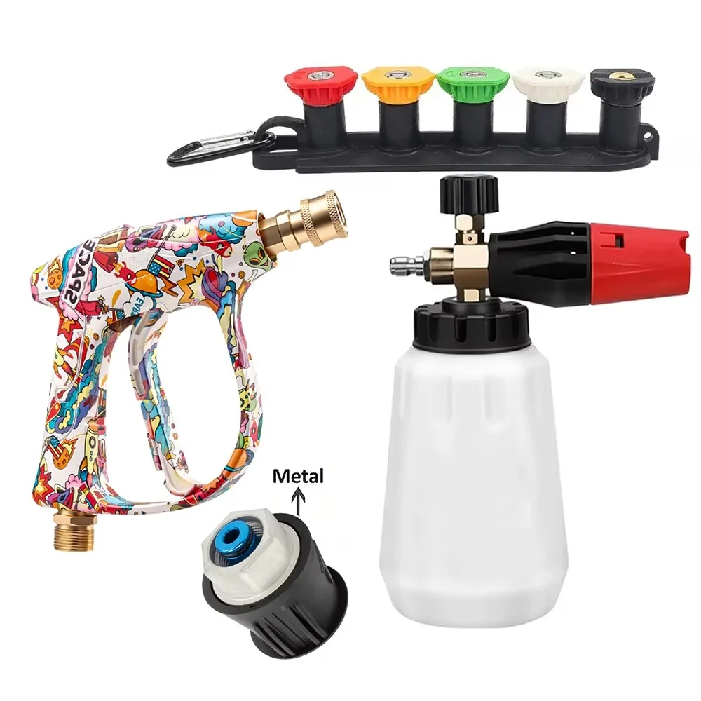 Compatible Metal Bosch Adapter Universal Graffiti Washer Gun Combo, Foam Pot, 5 Nozzles & Fixed Base for Household Use