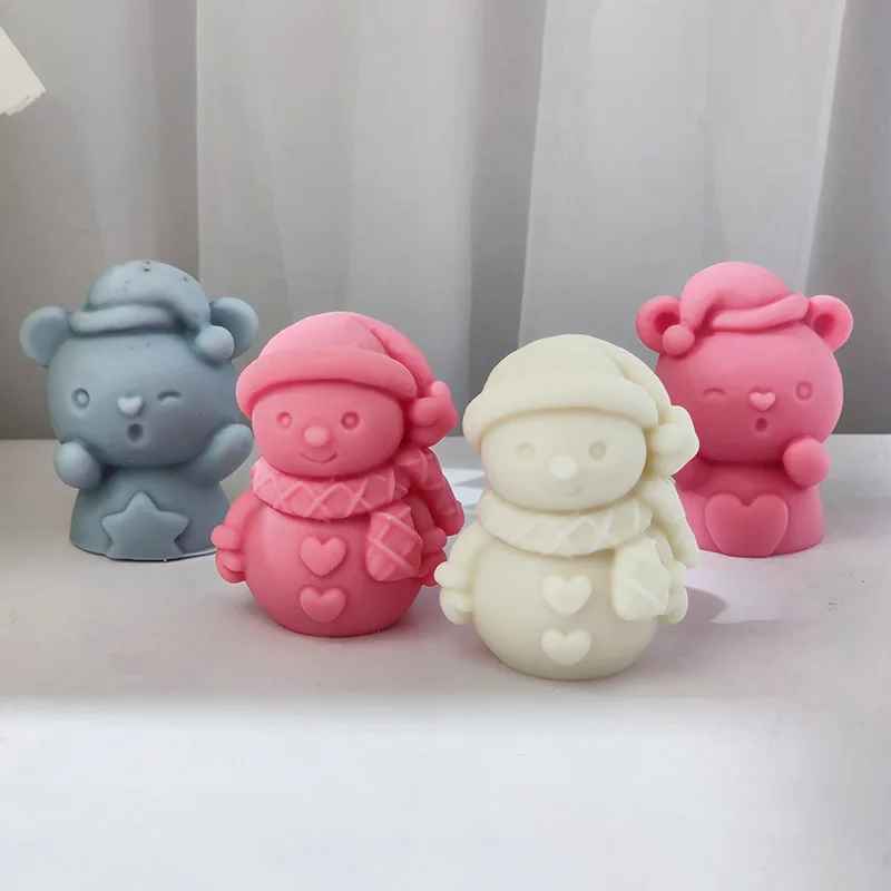 قالب راتينج السيليكون ثلاثي الأبعاد على شكل رجل ثلج مع قواطع على شكل قلب، قالب جص صابون شمعة قابل لإعادة الاستخدام يدويًا لعيد الميلاد ديكو