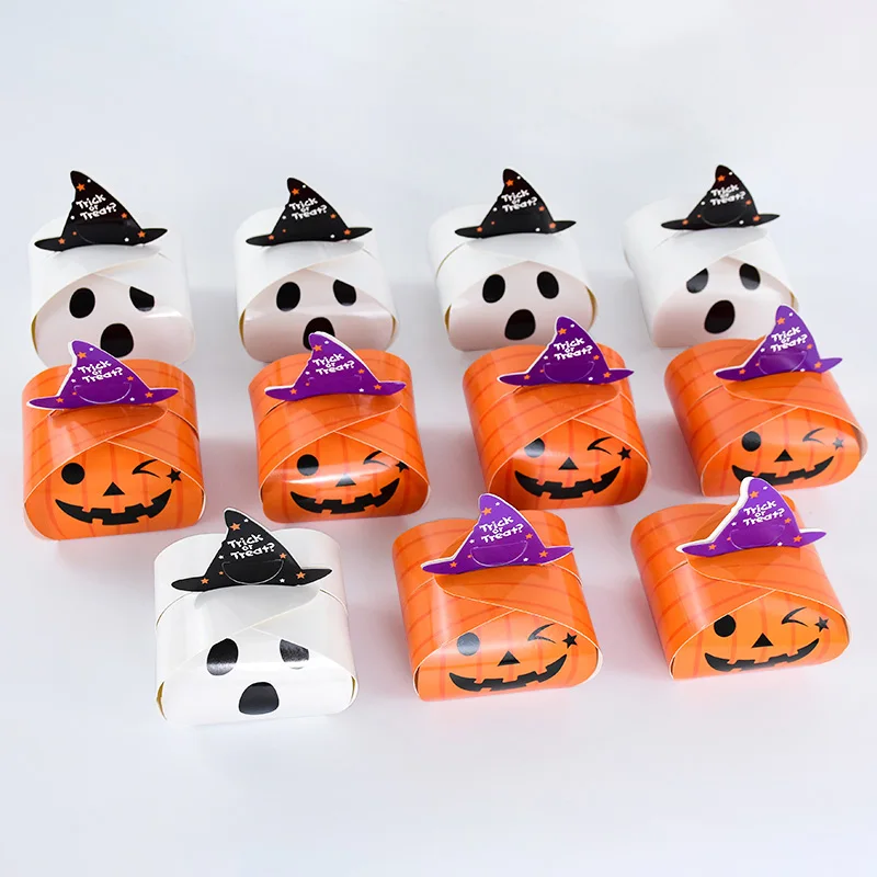 10pcs Halloween Pumpkin Ghost Paper Box Trick Or Treat Snack Candy Gift Boxes Halloween Decoration Kids Favor Gifts