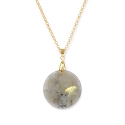 Grey Labradorite Pendant Necklace Natural Stone Round Charm Choker For Women Men Obsidian Turquoise Tiger eye Stone Necklaces