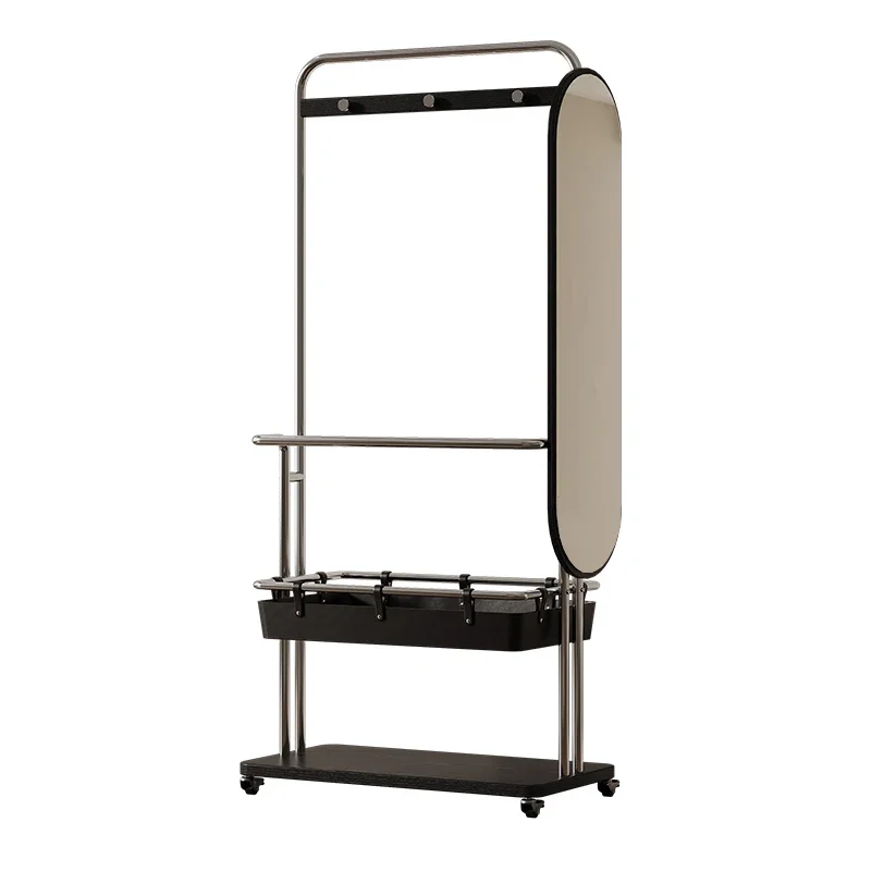 Contemporary Sturdy Build Full Length Mirror with Wheels Multifunctional Timeless Style Open Shelves for Master Bedroom