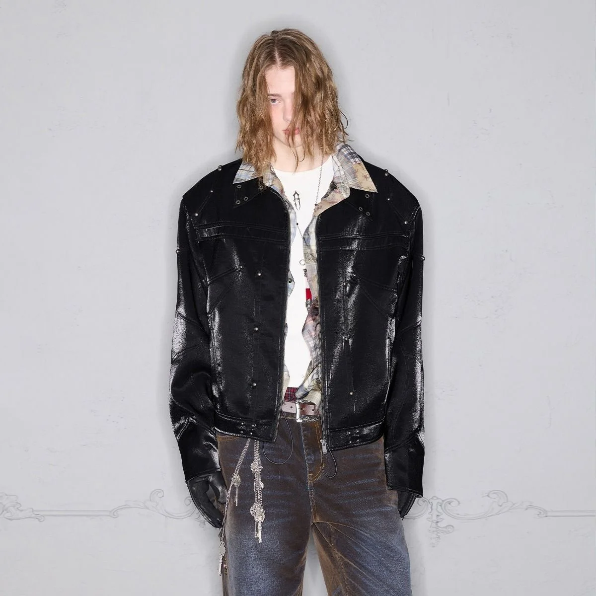 

American Sle ort Padded oulder Men's Jaet Spring Autumn High Sensation Cool Metal Stand Collar Workwear Flight Jaet