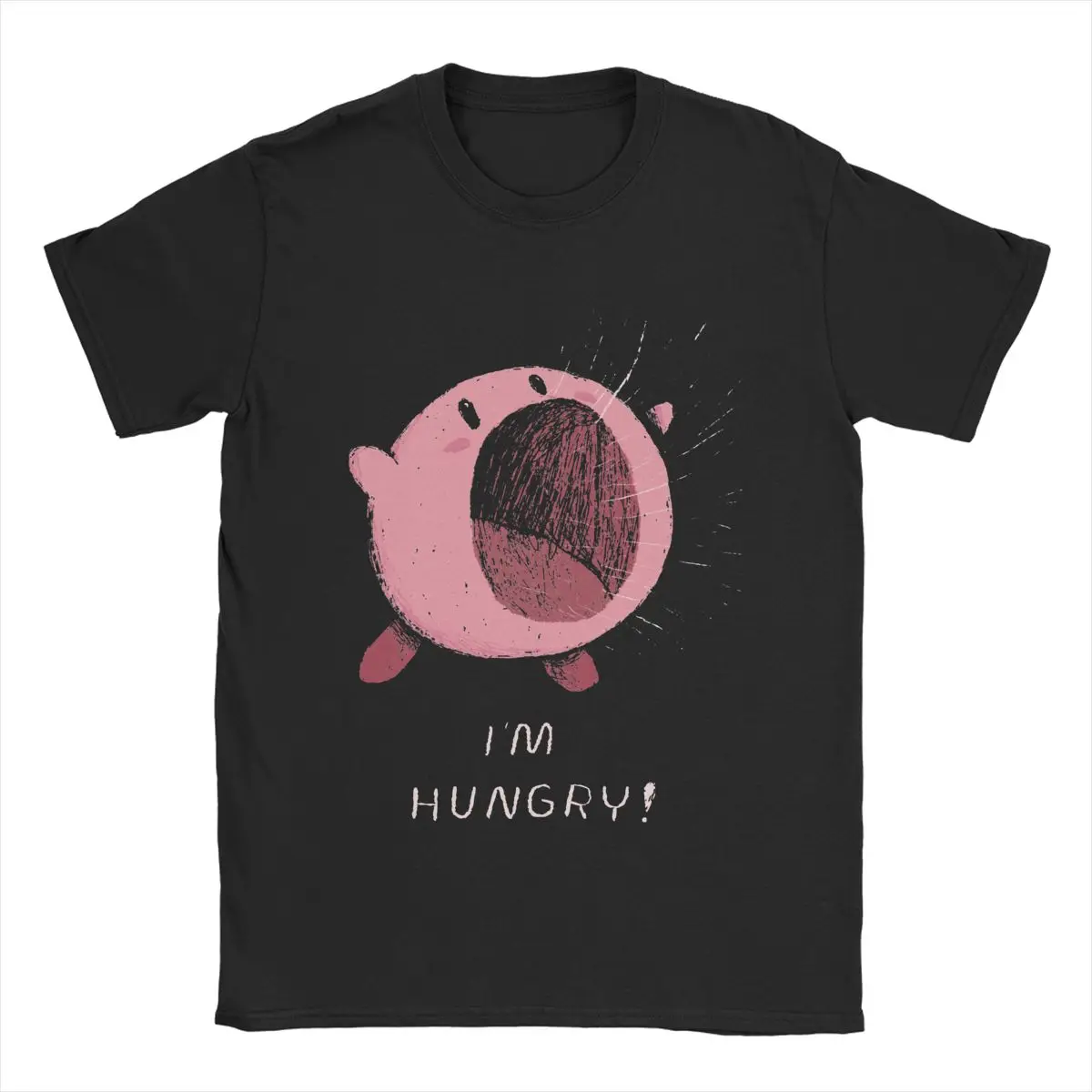 I'm Hungry T-Shirt Men's Cotton Tops Funny Kirbys Nostalgia Childhood ACT Game Round Neck Short Sleeve