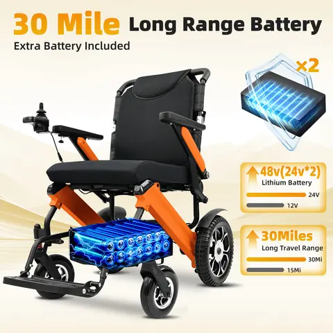 Electric Wheelchairs for Adults, 30 Miles Range, 350lbs Weight Capacity, Lightweight Foldable Wheelchair, 500w Brushless Motors