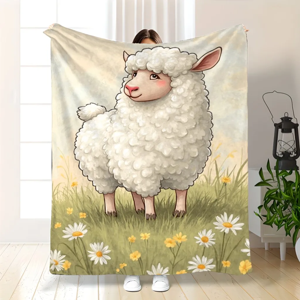 

Локальное мультяшное овечье акварельное фланелевое одеяло, мягкое теплое офисное одеяло для кемпинга, путешествий, домашнего декора, подарок